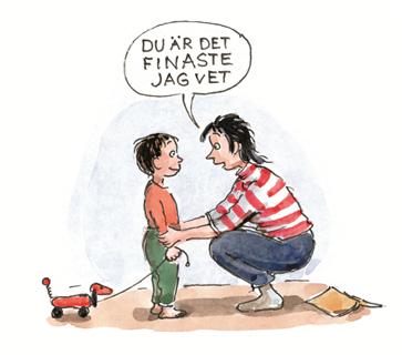 Illustrerad bild föreställande mor som pratar med barn.